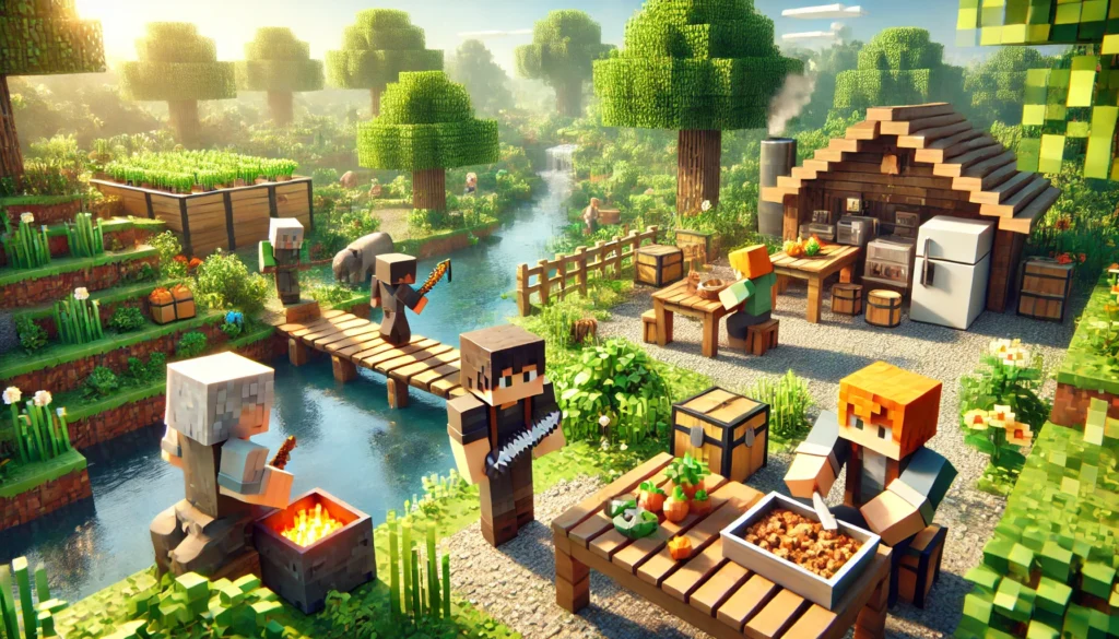 A scene depicting a regular Minecraft world. This image is generated by AI.